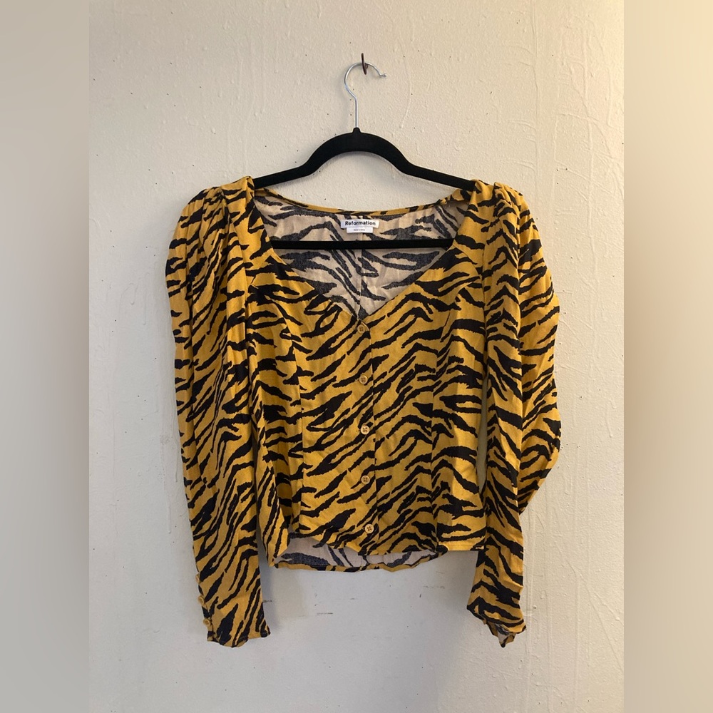 Reformtion Tiger Stripe Button Down Blouse
